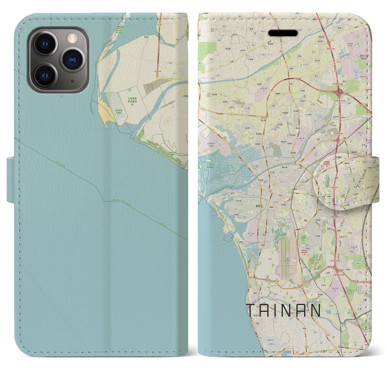 【台南】地図柄iPhoneケース（手帳両面タイプ・ナチュラル）iPhone 11 Pro Max 用