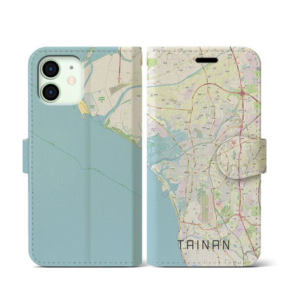【台南（台湾）】地図柄iPhoneケース（手帳タイプ）ナチュラル・iPhone 12 mini 用