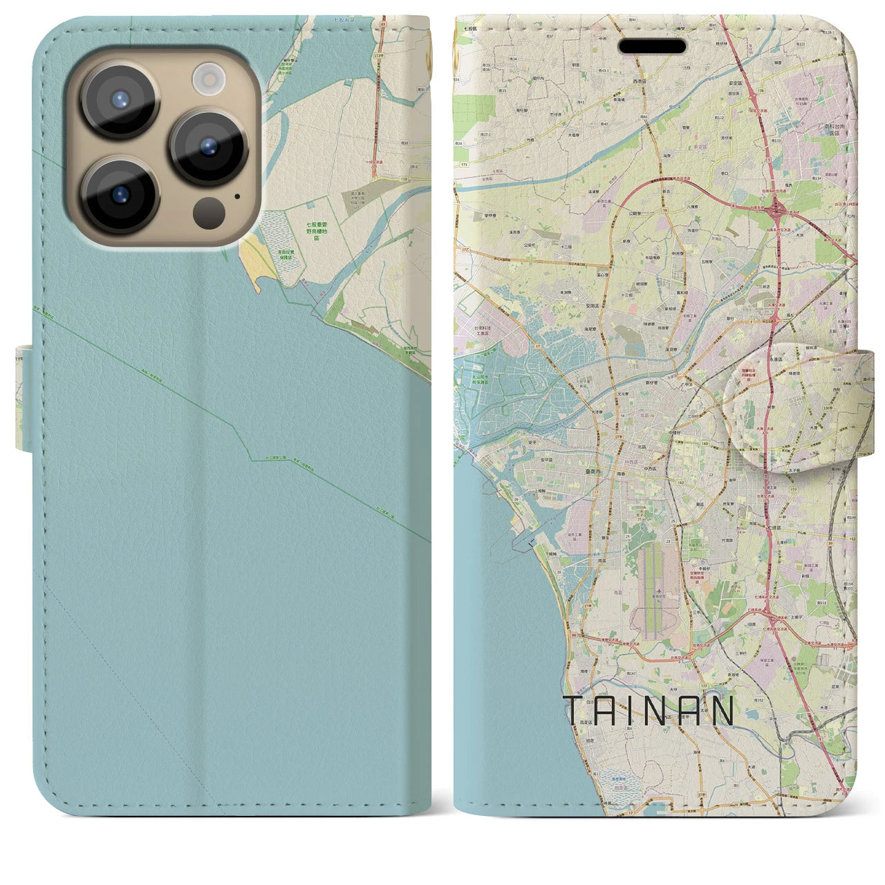 【台南】地図柄iPhoneケース（手帳両面タイプ・ナチュラル）iPhone 14 Pro Max 用