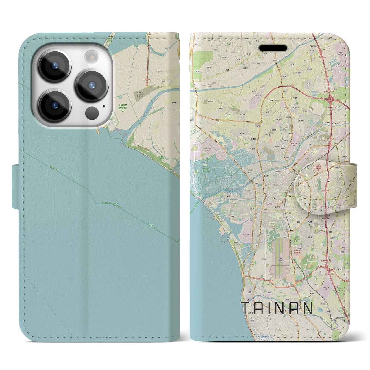 【台南】地図柄iPhoneケース（手帳両面タイプ・ナチュラル）iPhone 14 Pro 用