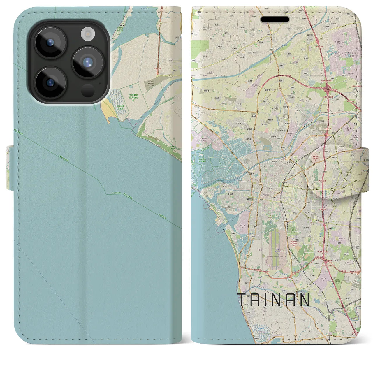 【台南】地図柄iPhoneケース（手帳両面タイプ・ナチュラル）iPhone 15 Pro Max 用