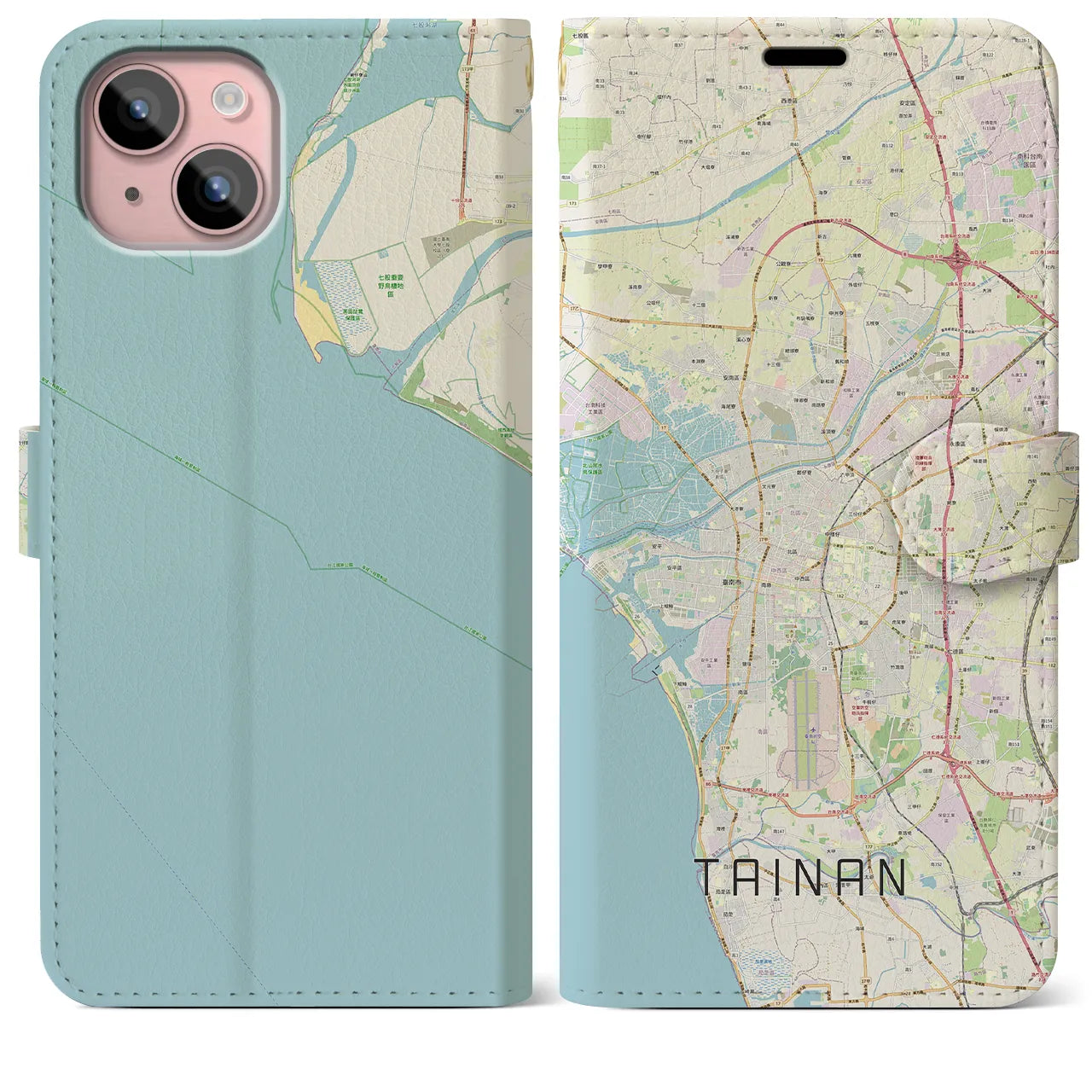【台南】地図柄iPhoneケース（手帳両面タイプ・ナチュラル）iPhone 15 Plus 用