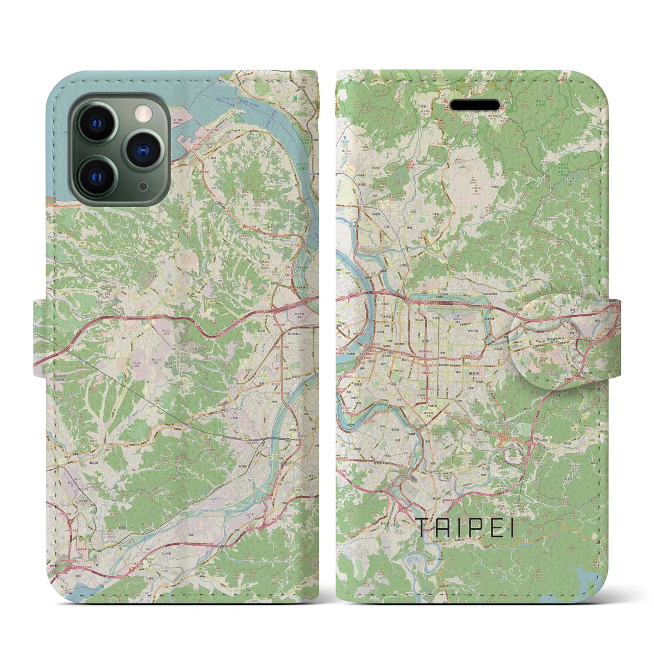【台北】地図柄iPhoneケース（手帳両面タイプ・ナチュラル）iPhone 11 Pro 用
