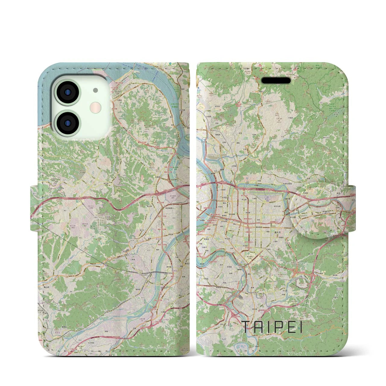 【台北】地図柄iPhoneケース（手帳両面タイプ・ナチュラル）iPhone 12 mini 用
