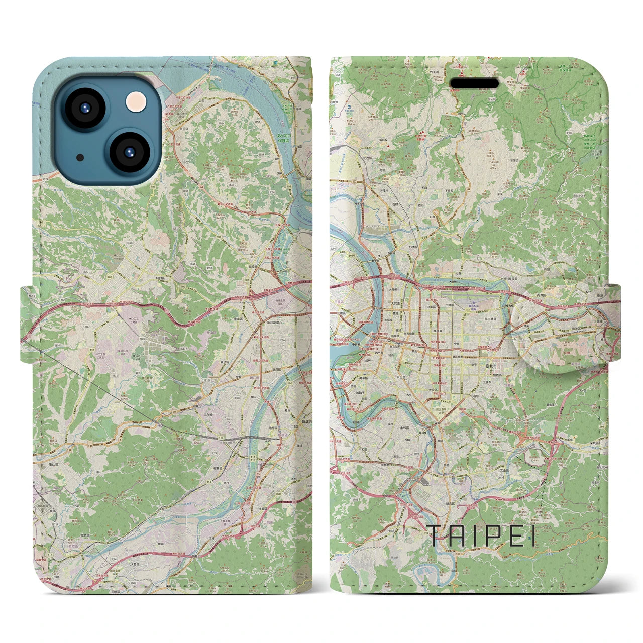 【台北】地図柄iPhoneケース（手帳両面タイプ・ナチュラル）iPhone 13 用