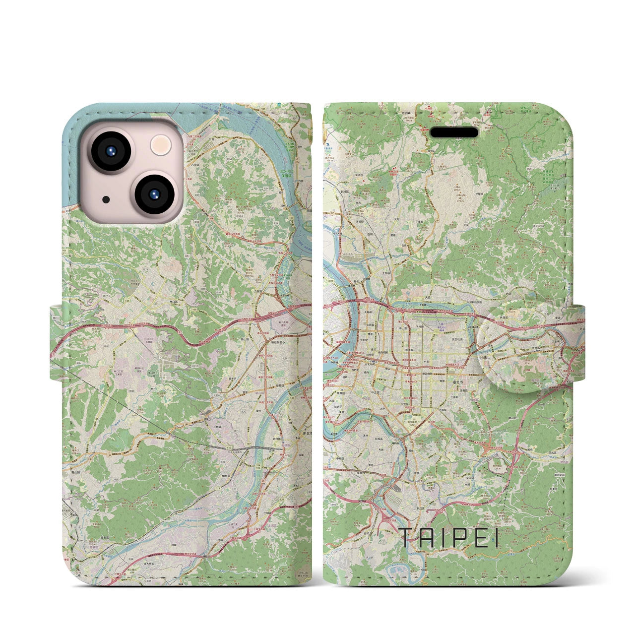 【台北】地図柄iPhoneケース（手帳両面タイプ・ナチュラル）iPhone 13 mini 用