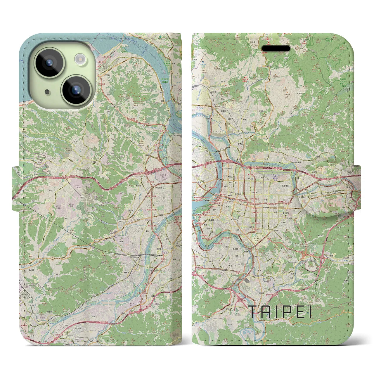 【台北】地図柄iPhoneケース（手帳両面タイプ・ナチュラル）iPhone 15 用