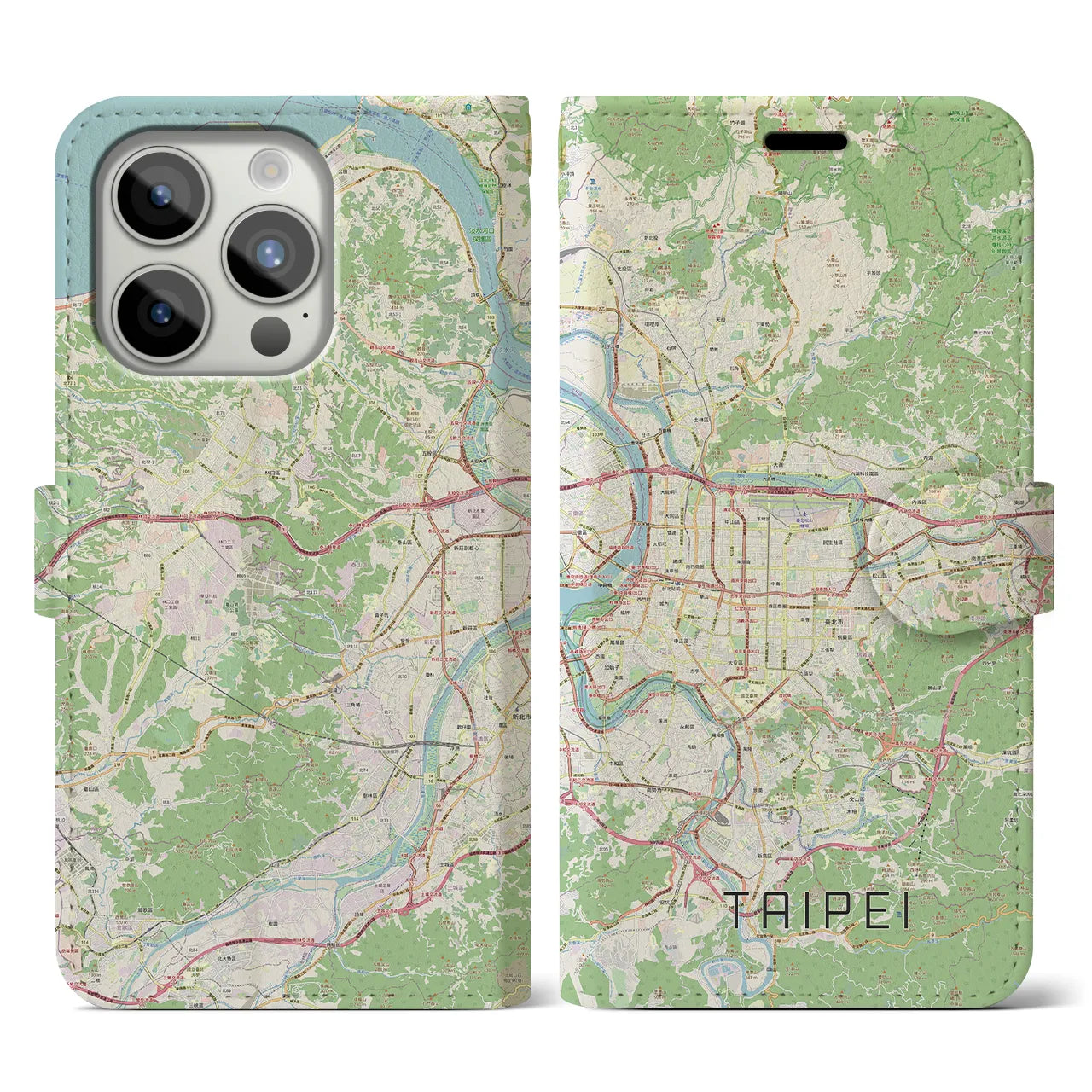 【台北】地図柄iPhoneケース（手帳両面タイプ・ナチュラル）iPhone 15 Pro 用