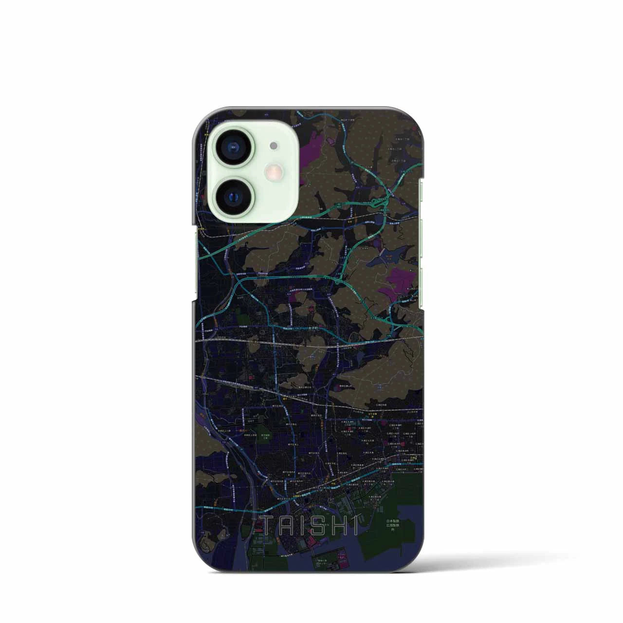 【太子】地図柄iPhoneケース（バックカバータイプ・ブラック）iPhone 12 mini 用