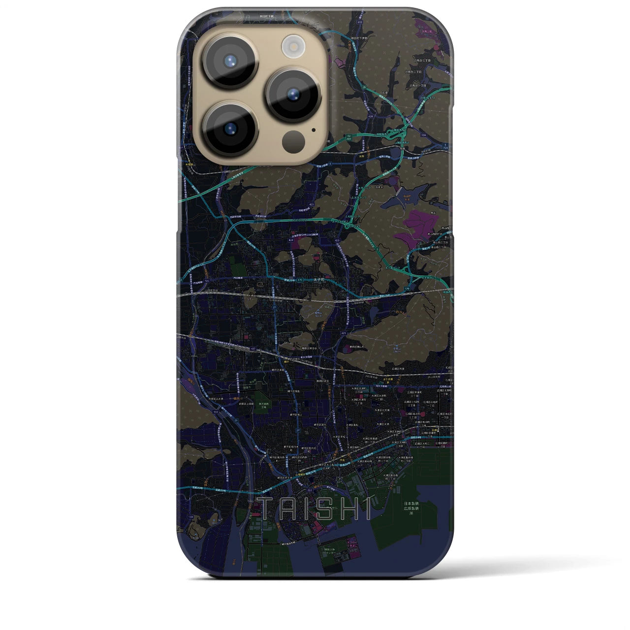 【太子】地図柄iPhoneケース（バックカバータイプ・ブラック）iPhone 14 Pro Max 用