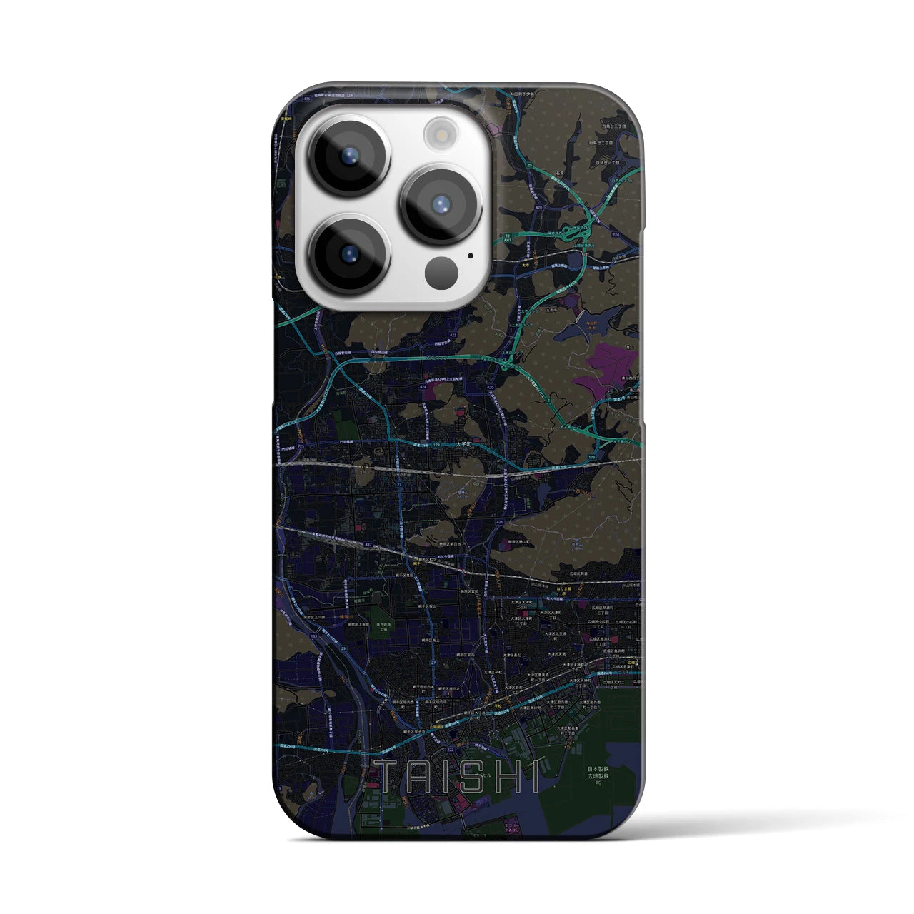 【太子】地図柄iPhoneケース（バックカバータイプ・ブラック）iPhone 14 Pro 用