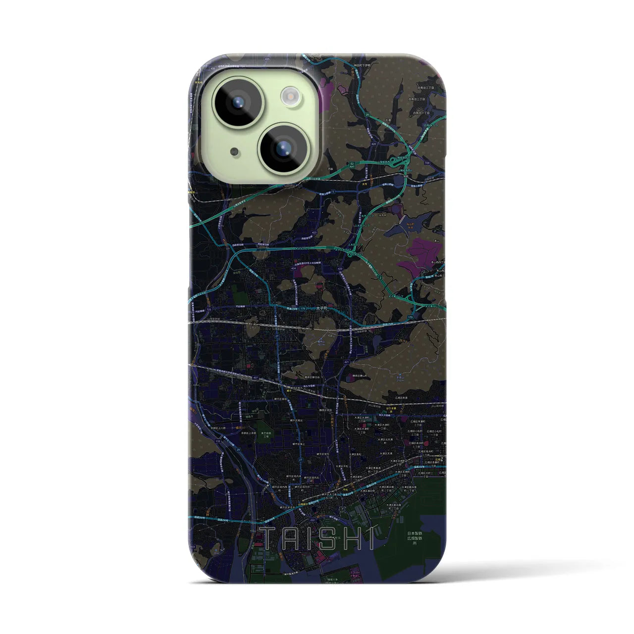 【太子】地図柄iPhoneケース（バックカバータイプ・ブラック）iPhone 15 用