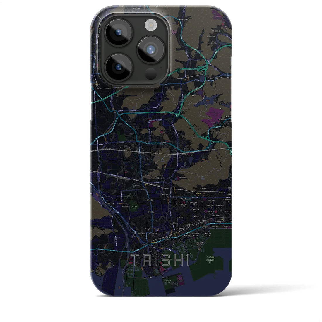 【太子】地図柄iPhoneケース（バックカバータイプ・ブラック）iPhone 15 Pro Max 用