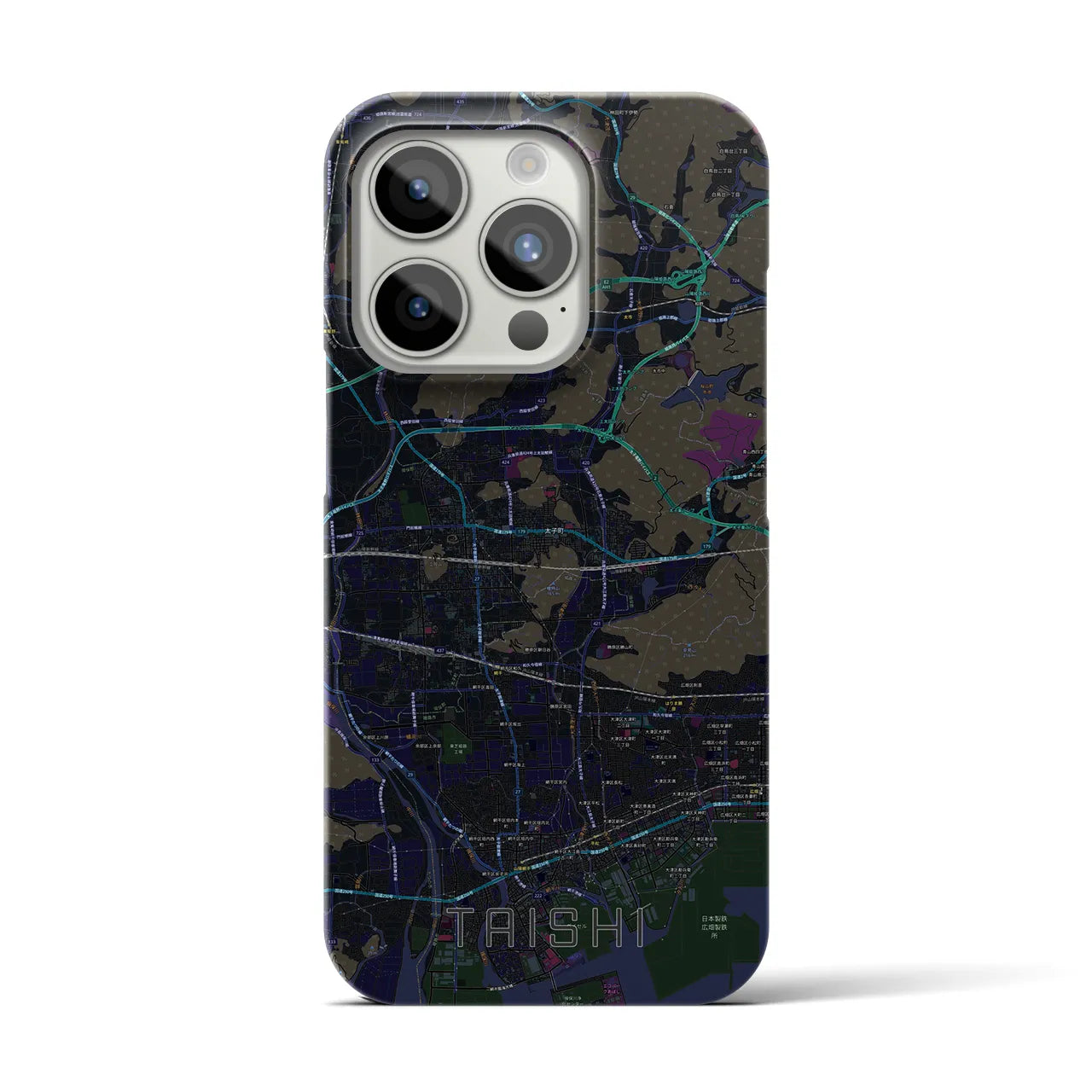 【太子】地図柄iPhoneケース（バックカバータイプ・ブラック）iPhone 15 Pro 用