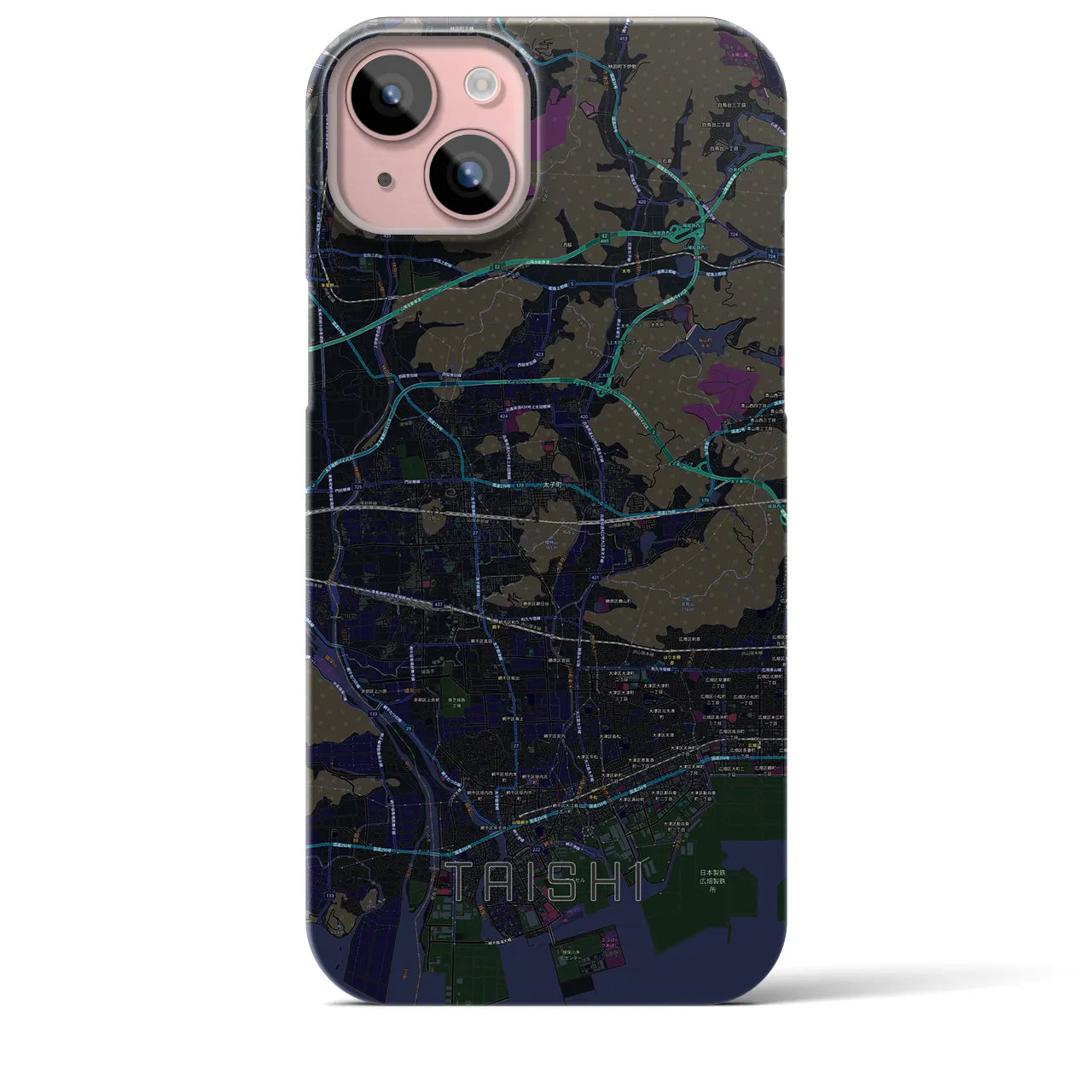 【太子】地図柄iPhoneケース（バックカバータイプ・ブラック）iPhone 15 Plus 用