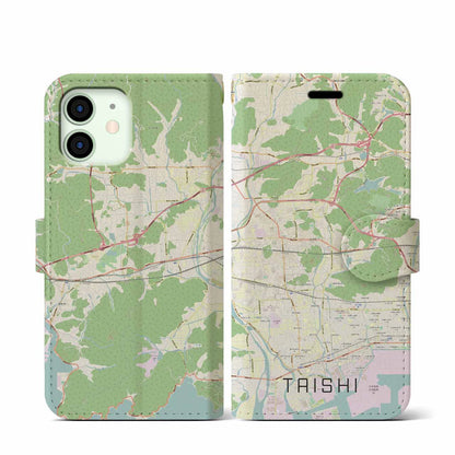 【太子（兵庫県）】地図柄iPhoneケース（手帳タイプ）ナチュラル・iPhone 12 mini 用