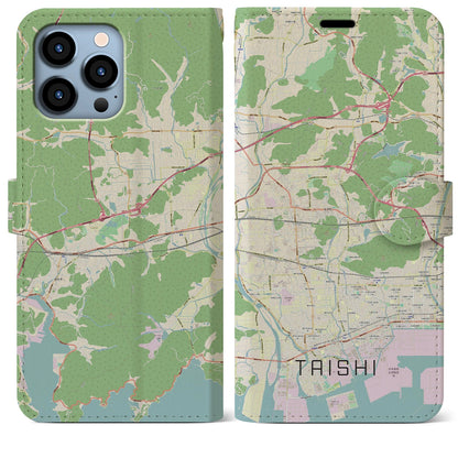 【太子（兵庫県）】地図柄iPhoneケース（手帳タイプ）ナチュラル・iPhone 13 Pro Max 用