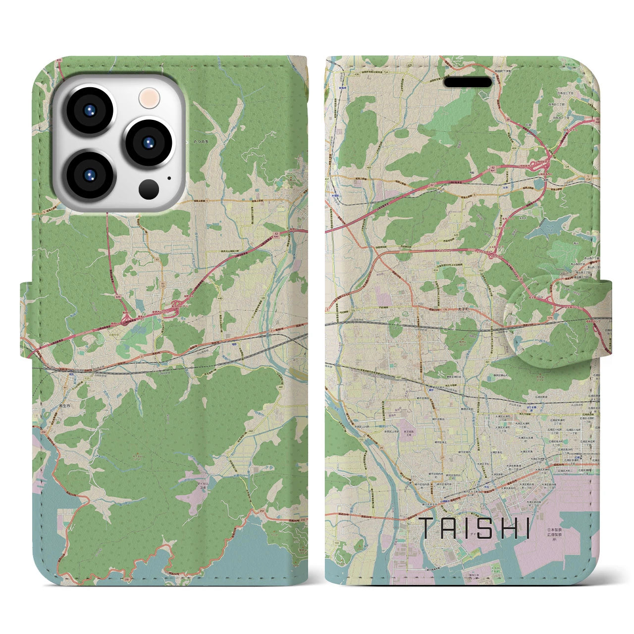 【太子】地図柄iPhoneケース（手帳両面タイプ・ナチュラル）iPhone 13 Pro 用
