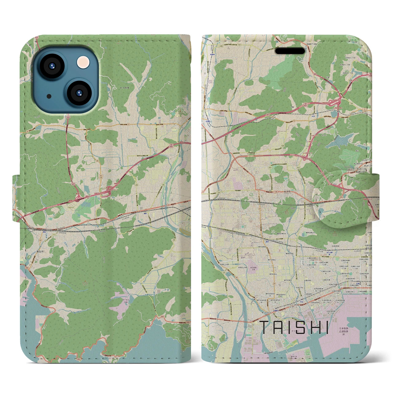 【太子】地図柄iPhoneケース（手帳両面タイプ・ナチュラル）iPhone 13 用