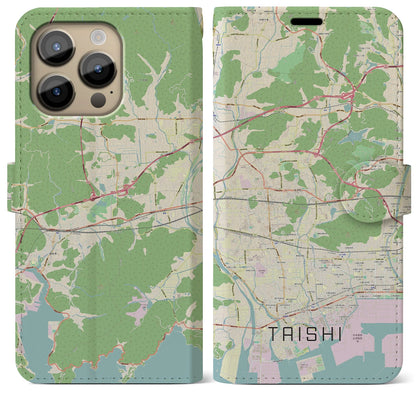【太子（兵庫県）】地図柄iPhoneケース（手帳タイプ）ナチュラル・iPhone 14 Pro Max 用