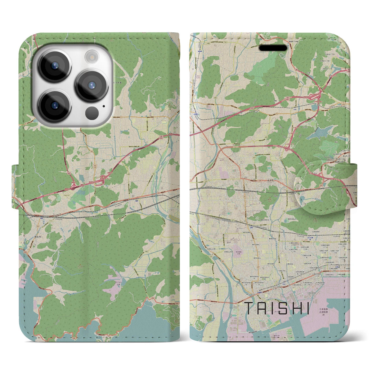 【太子】地図柄iPhoneケース（手帳両面タイプ・ナチュラル）iPhone 14 Pro 用
