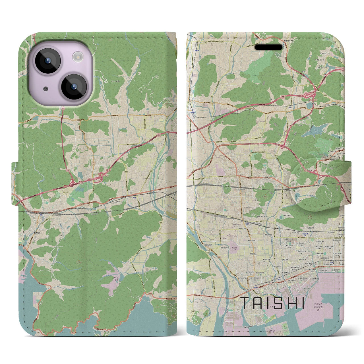 【太子】地図柄iPhoneケース（手帳両面タイプ・ナチュラル）iPhone 14 用