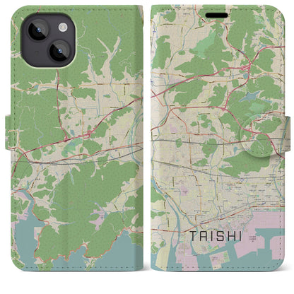 【太子（兵庫県）】地図柄iPhoneケース（手帳タイプ）ナチュラル・iPhone 14 Plus 用
