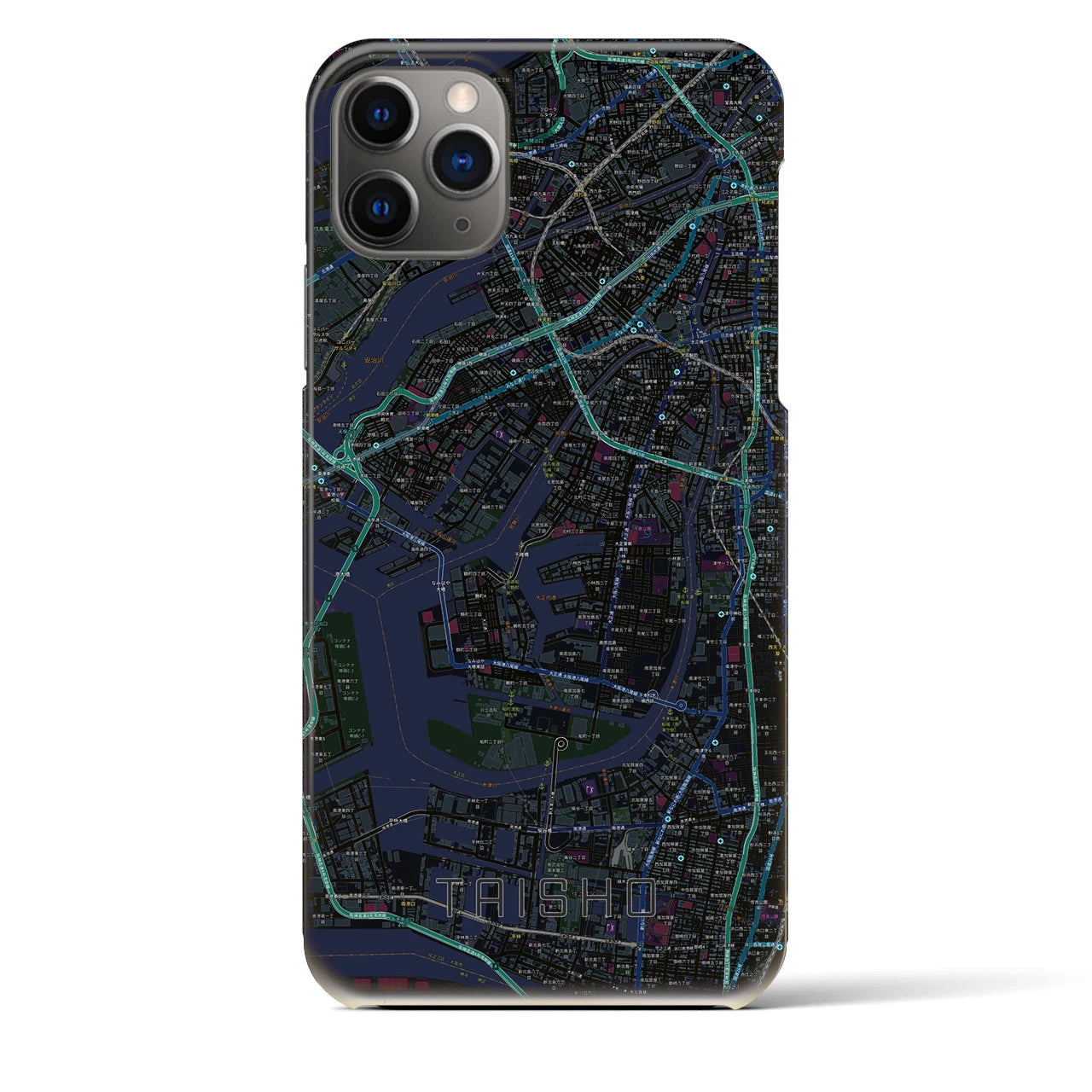 【大正】地図柄iPhoneケース（バックカバータイプ・ブラック）iPhone 11 Pro Max 用