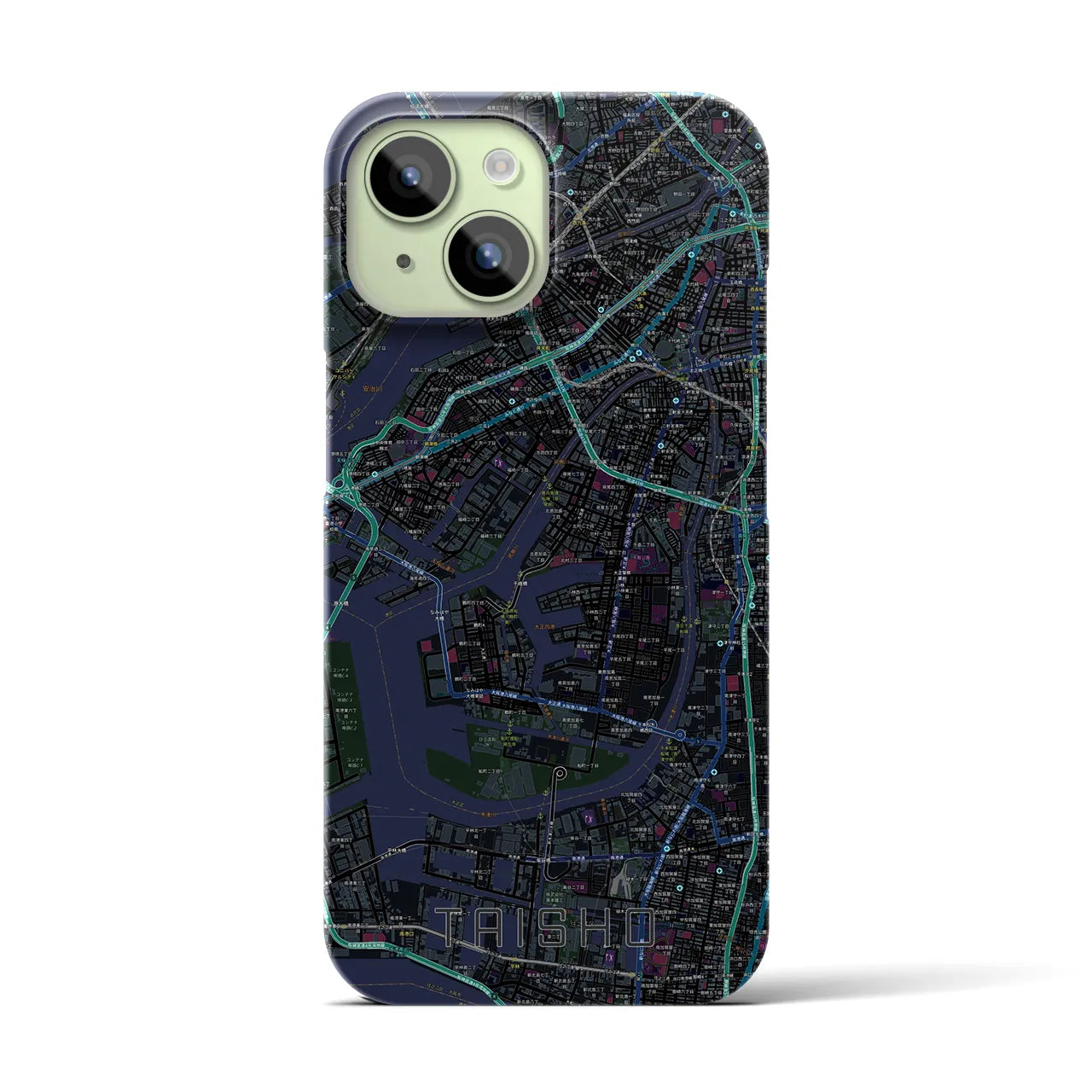 【大正】地図柄iPhoneケース（バックカバータイプ・ブラック）iPhone 15 用