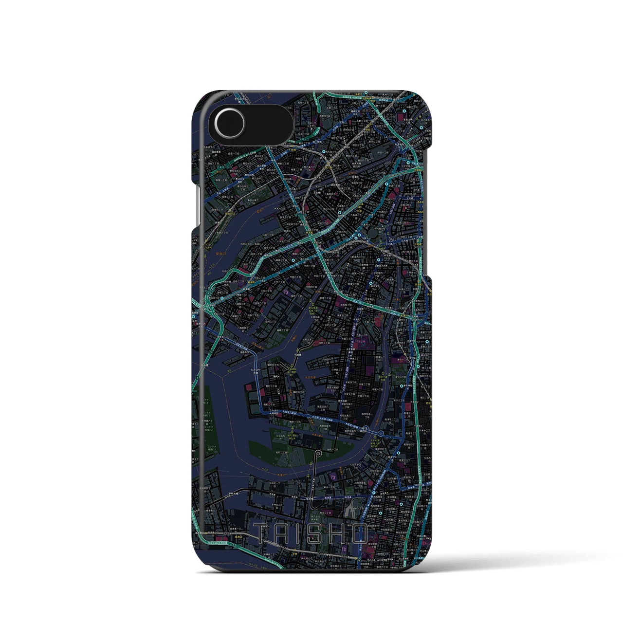 【大正】地図柄iPhoneケース（バックカバータイプ・ブラック）iPhone SE（第3 / 第2世代） / 8 / 7 / 6s / 6 用