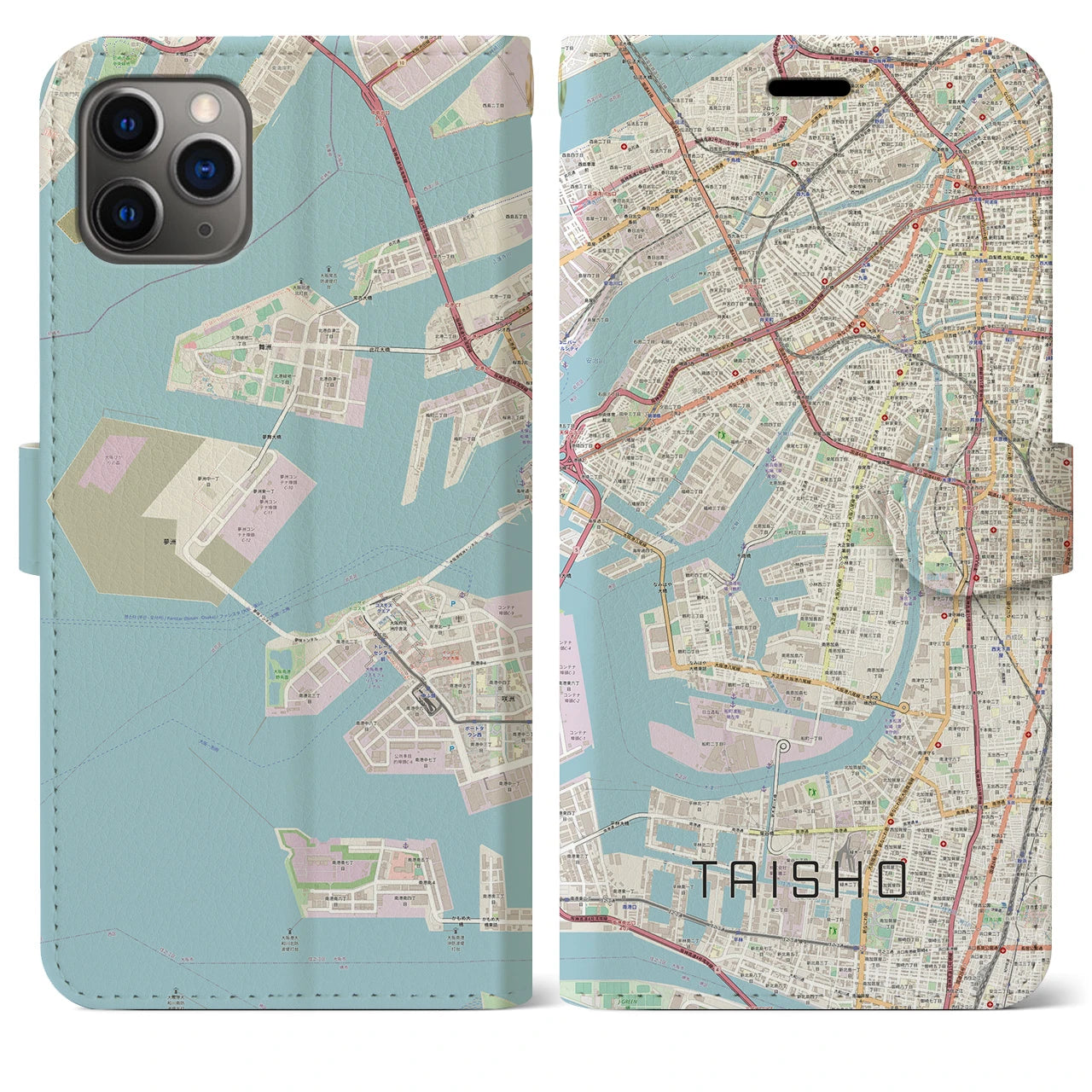 【大正】地図柄iPhoneケース（手帳両面タイプ・ナチュラル）iPhone 11 Pro Max 用