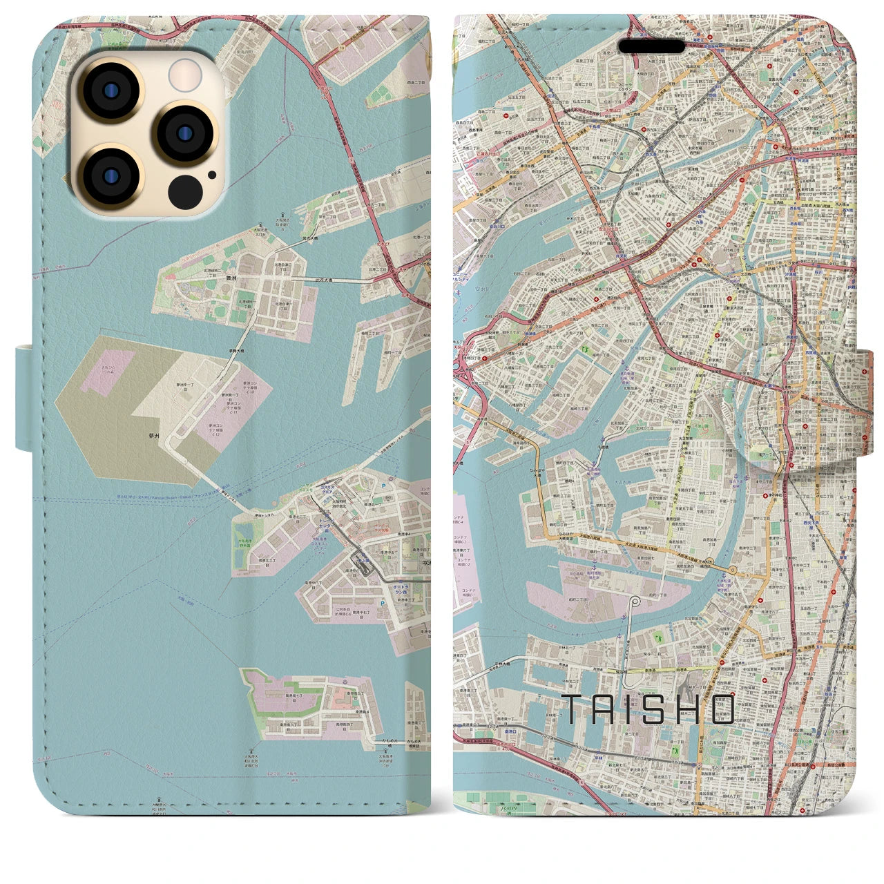 【大正】地図柄iPhoneケース（手帳両面タイプ・ナチュラル）iPhone 12 Pro Max 用