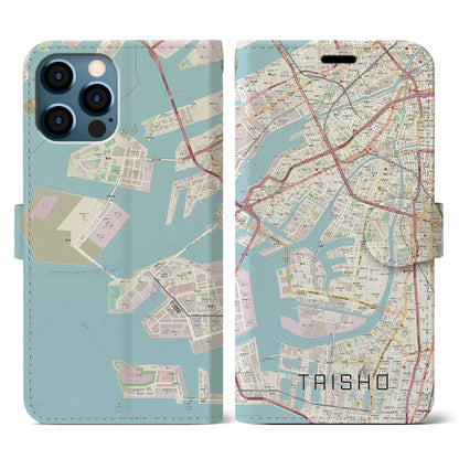 【大正（大阪府）】地図柄iPhoneケース（手帳タイプ）ナチュラル・iPhone 12 / 12 Pro 用