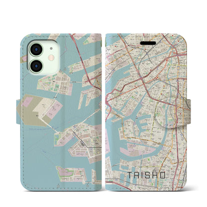 【大正（大阪府）】地図柄iPhoneケース（手帳タイプ）ナチュラル・iPhone 12 mini 用