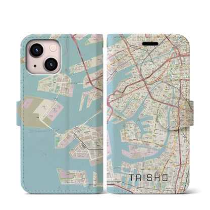 【大正（大阪府）】地図柄iPhoneケース（手帳タイプ）ナチュラル・iPhone 13 mini 用