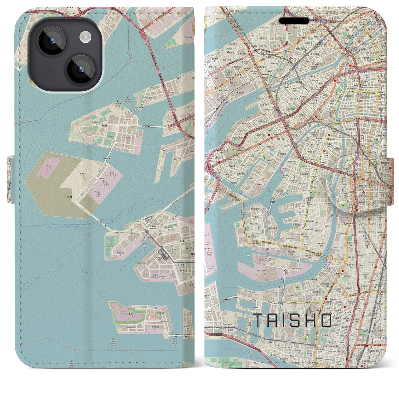 【大正】地図柄iPhoneケース（手帳両面タイプ・ナチュラル）iPhone 14 Plus 用