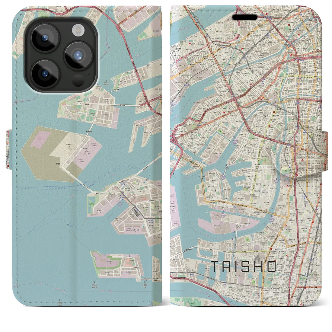 【大正】地図柄iPhoneケース（手帳両面タイプ・ナチュラル）iPhone 15 Pro Max 用