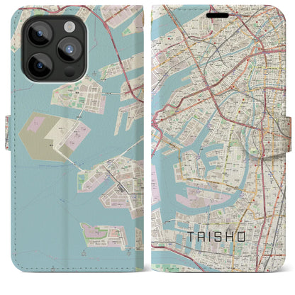【大正（大阪府）】地図柄iPhoneケース（手帳タイプ）ナチュラル・iPhone 15 Pro Max 用