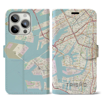 【大正（大阪府）】地図柄iPhoneケース（手帳タイプ）ナチュラル・iPhone 15 Pro 用