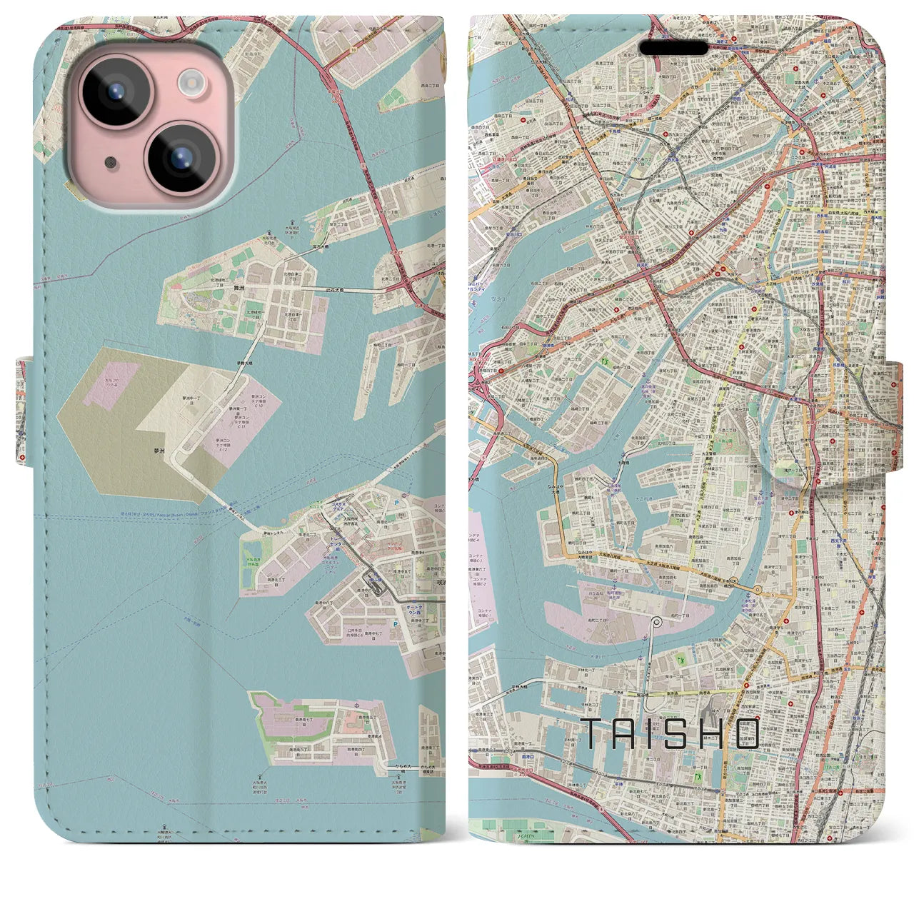 【大正】地図柄iPhoneケース（手帳両面タイプ・ナチュラル）iPhone 15 Plus 用