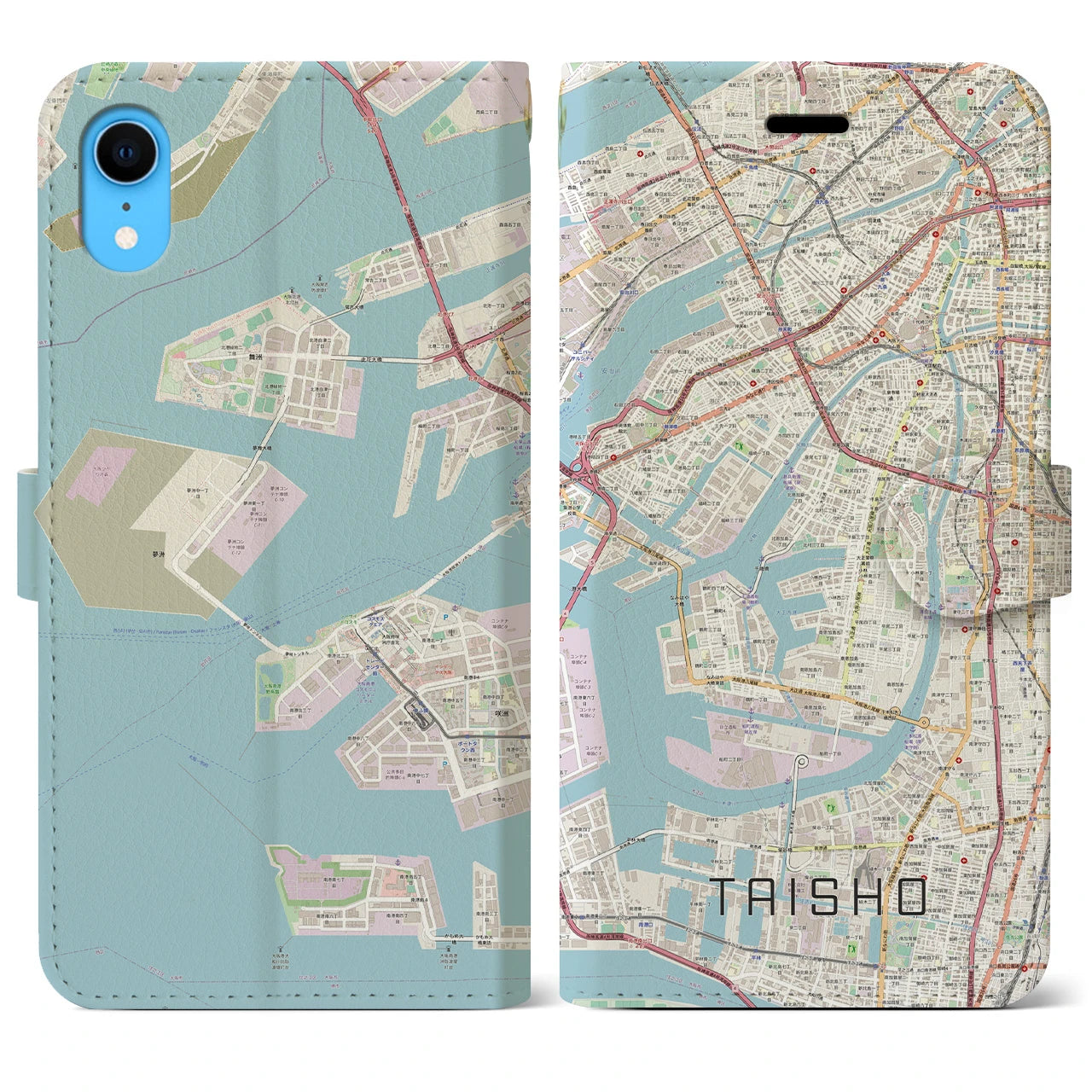 【大正】地図柄iPhoneケース（手帳両面タイプ・ナチュラル）iPhone XR 用