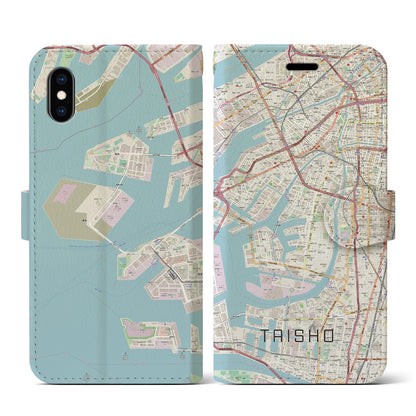 【大正（大阪府）】地図柄iPhoneケース（手帳タイプ）ナチュラル・iPhone XS / X 用