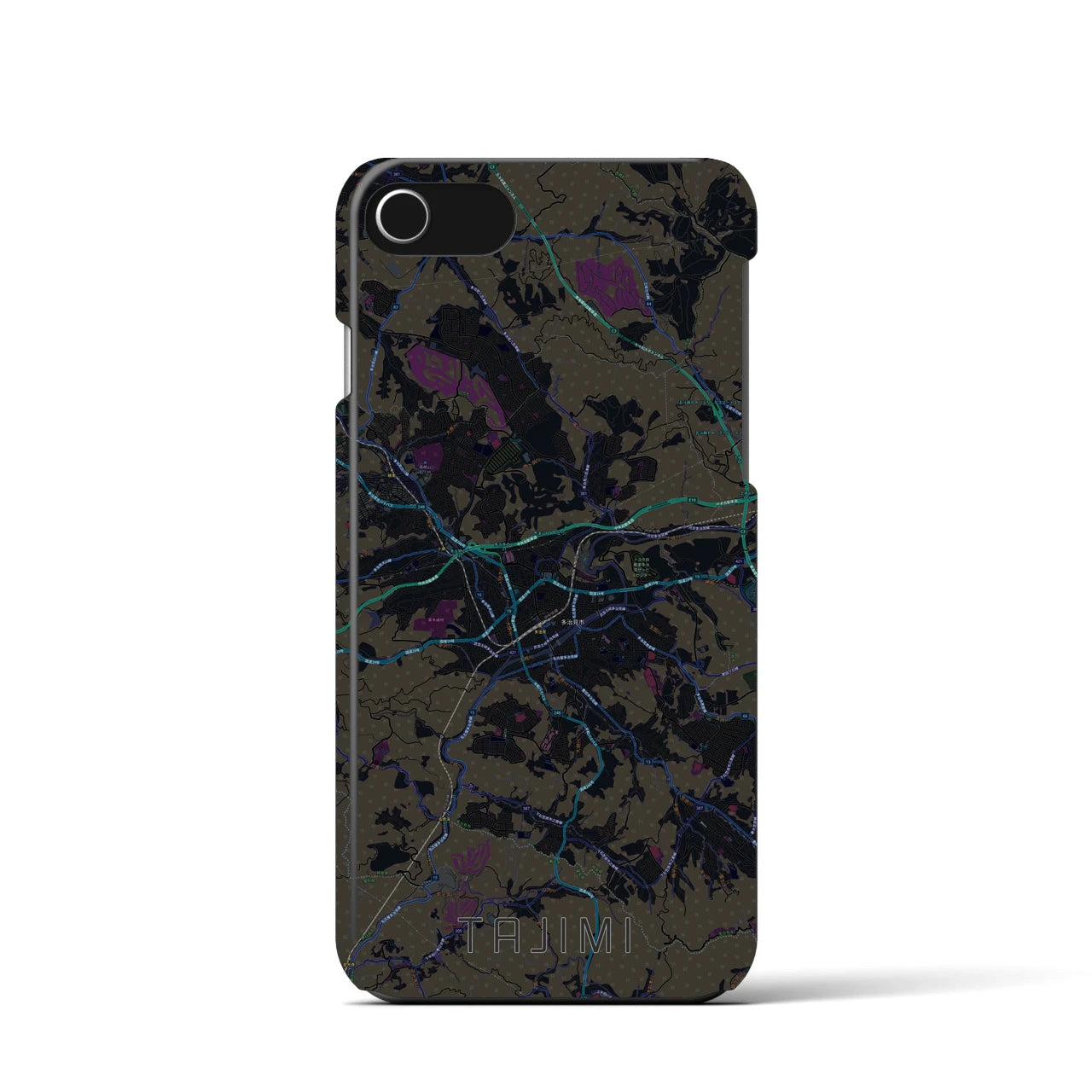 【多治見】地図柄iPhoneケース（バックカバータイプ・ブラック）iPhone SE（第3 / 第2世代） / 8 / 7 / 6s / 6 用