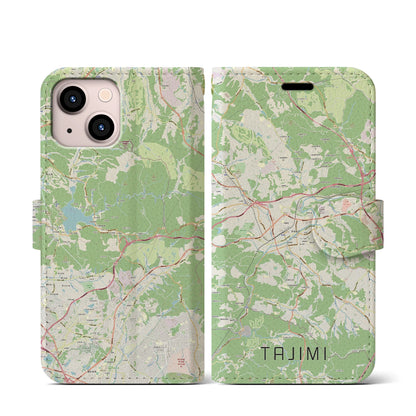 【多治見（岐阜県）】地図柄iPhoneケース（手帳タイプ）ナチュラル・iPhone 13 mini 用