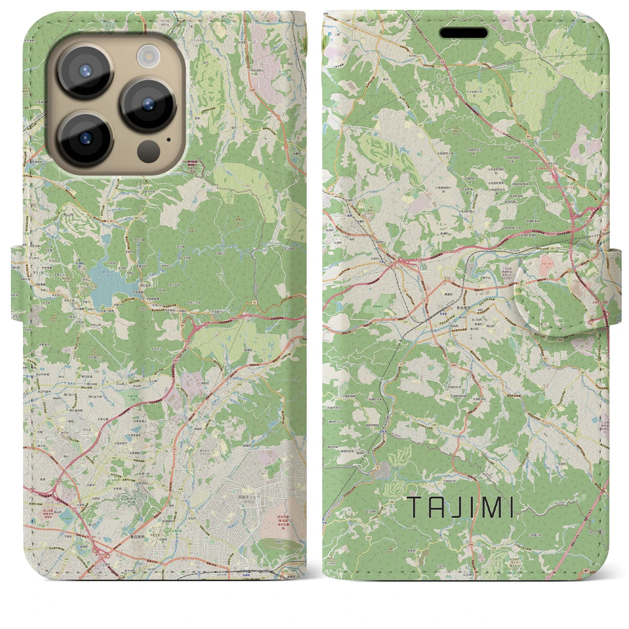 【多治見】地図柄iPhoneケース（手帳両面タイプ・ナチュラル）iPhone 14 Pro Max 用