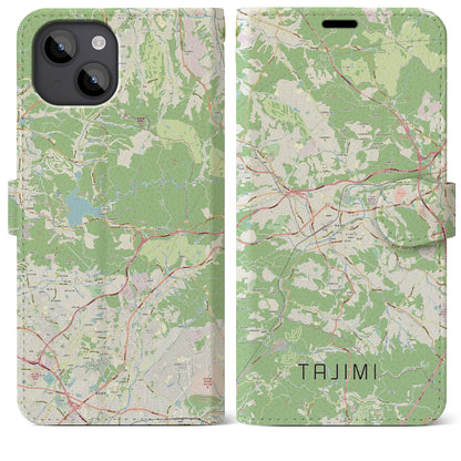 【多治見（岐阜県）】地図柄iPhoneケース（手帳タイプ）ナチュラル・iPhone 14 Plus 用