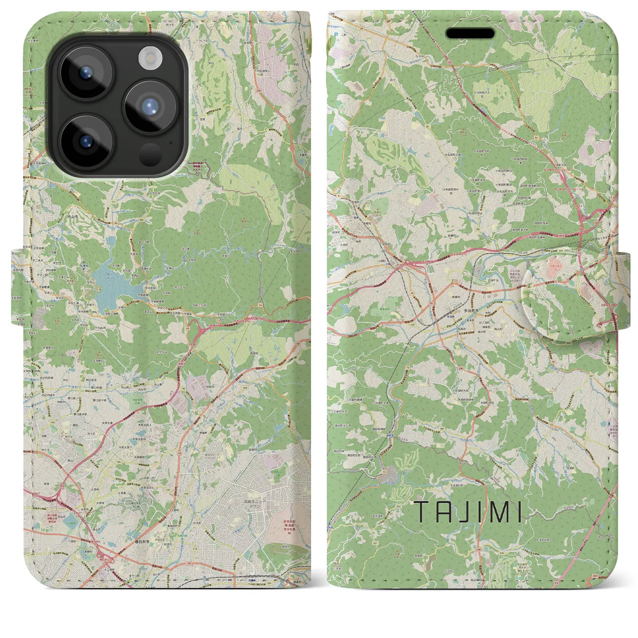 【多治見】地図柄iPhoneケース（手帳両面タイプ・ナチュラル）iPhone 15 Pro Max 用