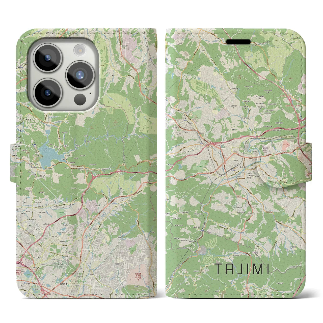 【多治見】地図柄iPhoneケース（手帳両面タイプ・ナチュラル）iPhone 15 Pro 用