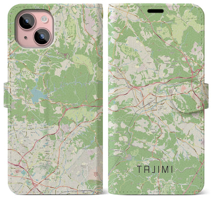 【多治見（岐阜県）】地図柄iPhoneケース（手帳タイプ）ナチュラル・iPhone 15 Plus 用
