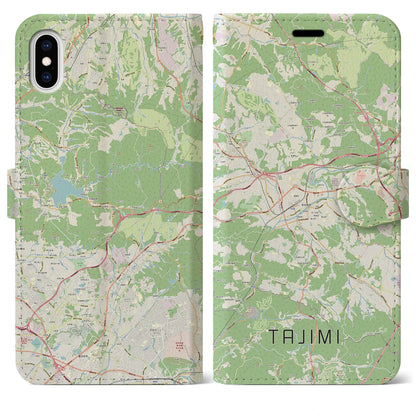 【多治見（岐阜県）】地図柄iPhoneケース（手帳タイプ）ナチュラル・iPhone XS Max 用